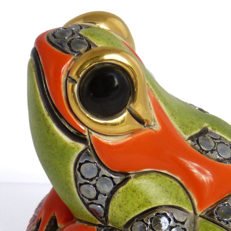 Figurine de grenouille en céramique et émail dorée à l or