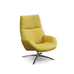 fauteuil lotus kebe cuir jaune et piétement chromé