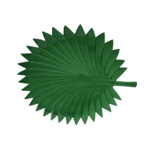 PLAT-A-SERVIR-35X29CM-FORME-FEUILLE-ARBRE-TROPICAL-EN-PORCELAINE-VERT-FONCE