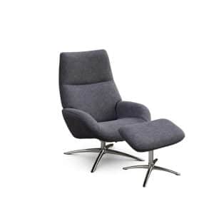 ensemble fauteuil relax et repose pied tissu flannelle gris pied chromé