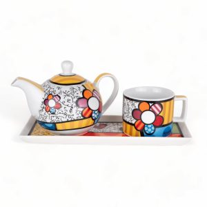 Ensemble théière tasse à cappuccino et plateau Flower de Britto