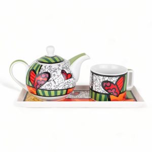 Ensemble théière + tasse et plateau Heart de Britto