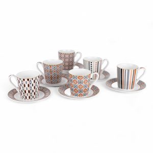 Coffret de 6 tasses Expresso avec soucoupes style Art Déco