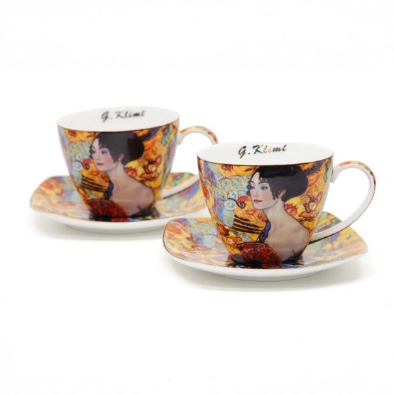 duo de 2 tasses la femme à l'éventail de Klimt et soucoupes