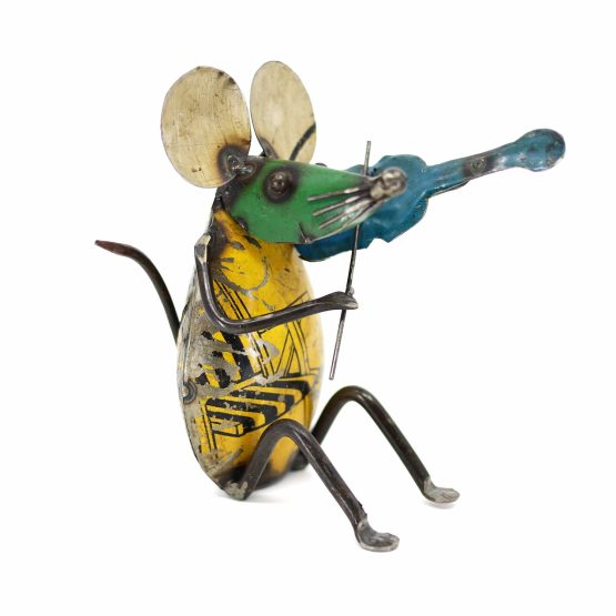 souris déco au violon en métal de récupération